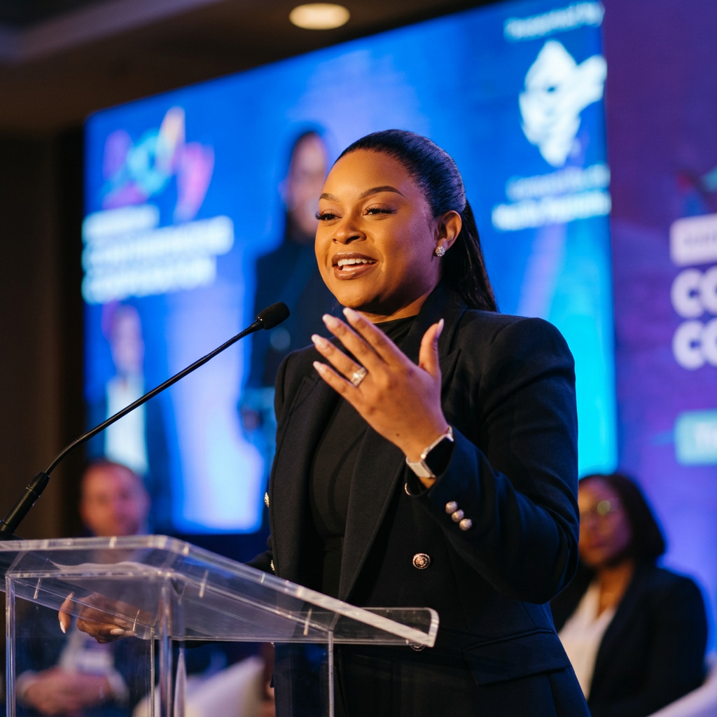 Cristiana Paco speaking at a conference
